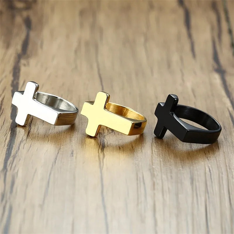 Santo Dogma — Anillo Cruz Punk Acero Inoxidable