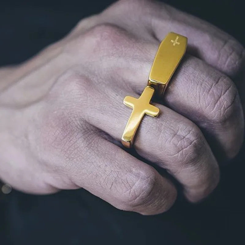 Santo Dogma — Anillo Cruz Punk Acero Inoxidable
