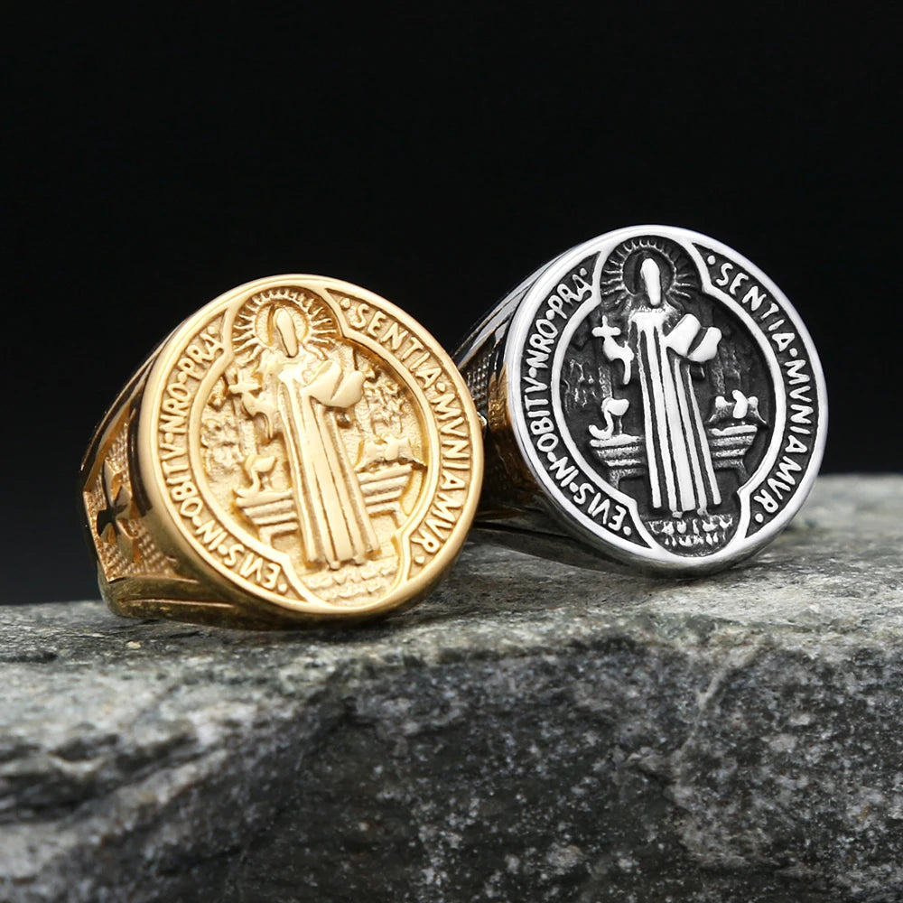 Santo Dogma — Anillo San Benito Acero Inoxidable