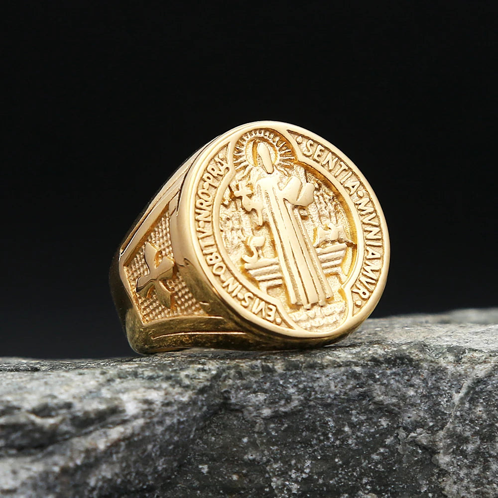 Santo Dogma — Anillo San Benito Acero Inoxidable