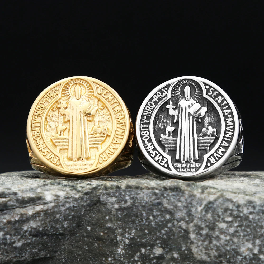 Santo Dogma — Anillo San Benito Acero Inoxidable