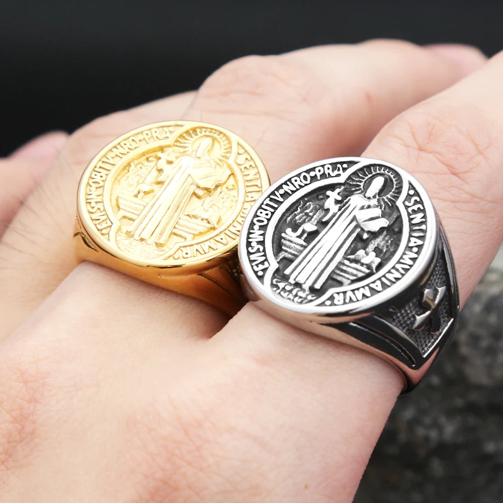 Santo Dogma — Anillo San Benito Acero Inoxidable