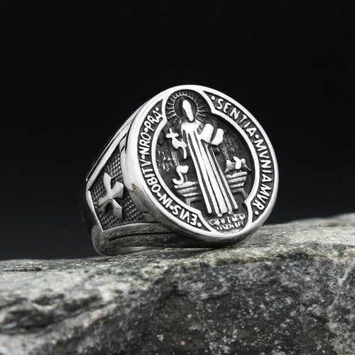 Santo Dogma — Anillo San Benito Acero Inoxidable